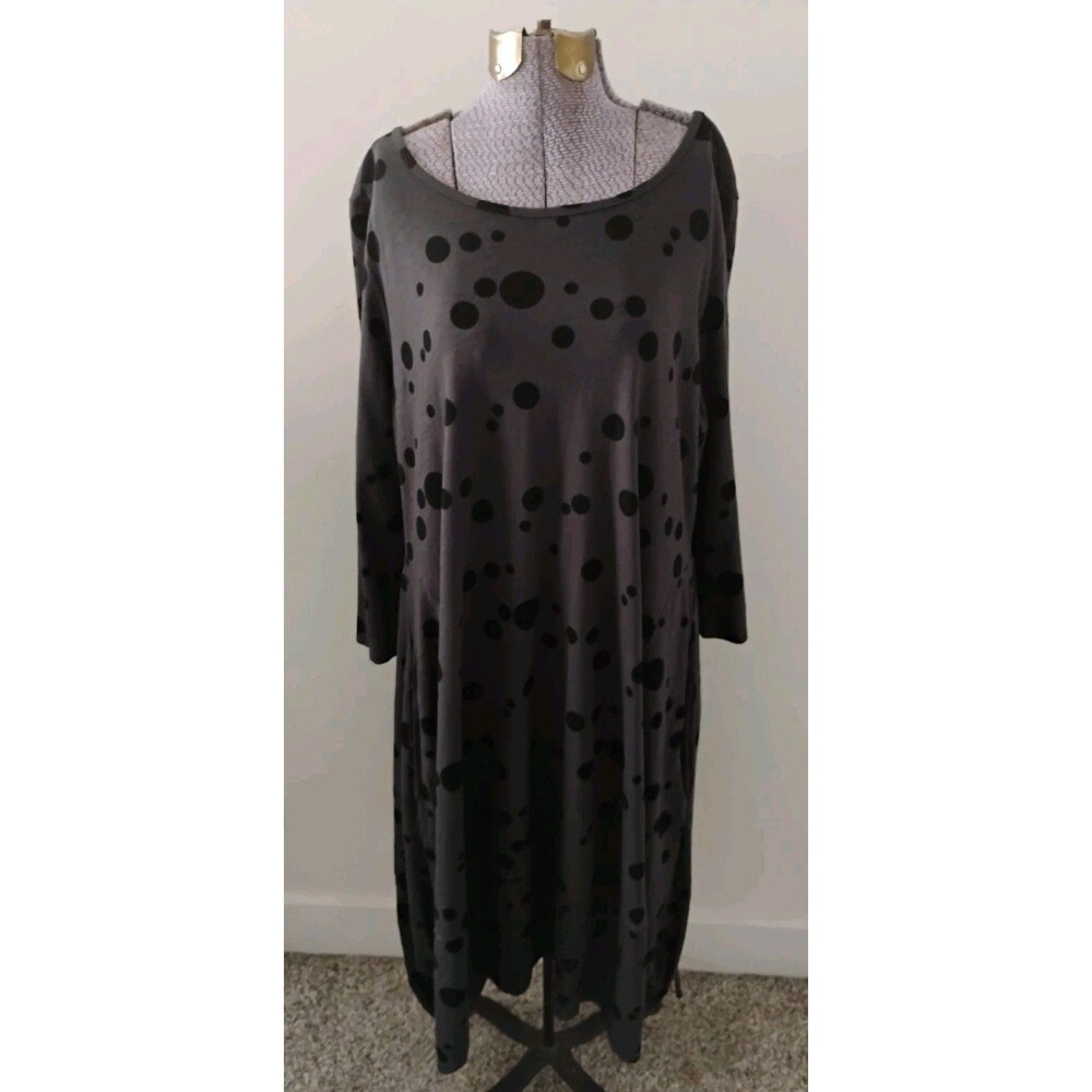 Prairie Cotton Lagenlook Knit Tulip Dress Polka Dot Pockets LS Sz M New USA